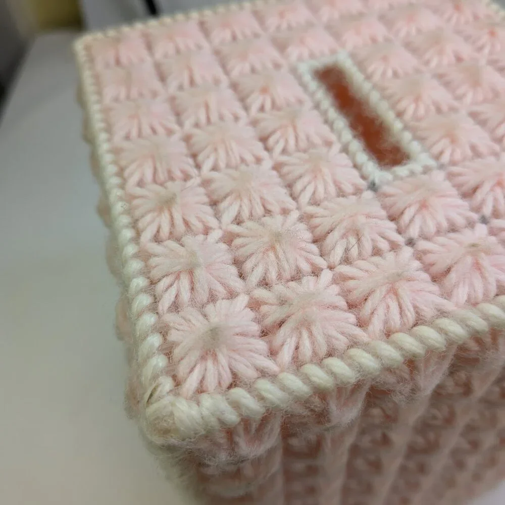 Vintage Pink plastic canvas tissue box cover